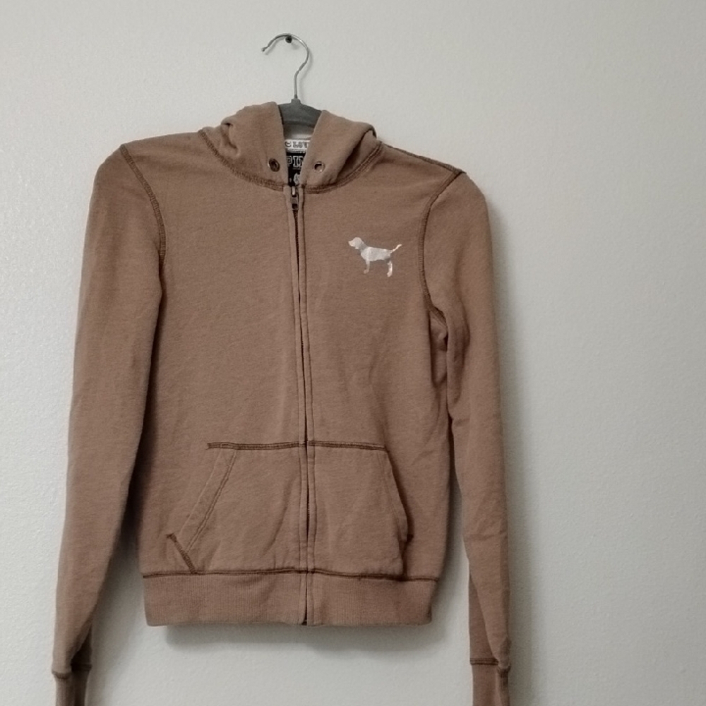 Victoria's Secret Brown Zip-Up Hoodie with Dog Logo